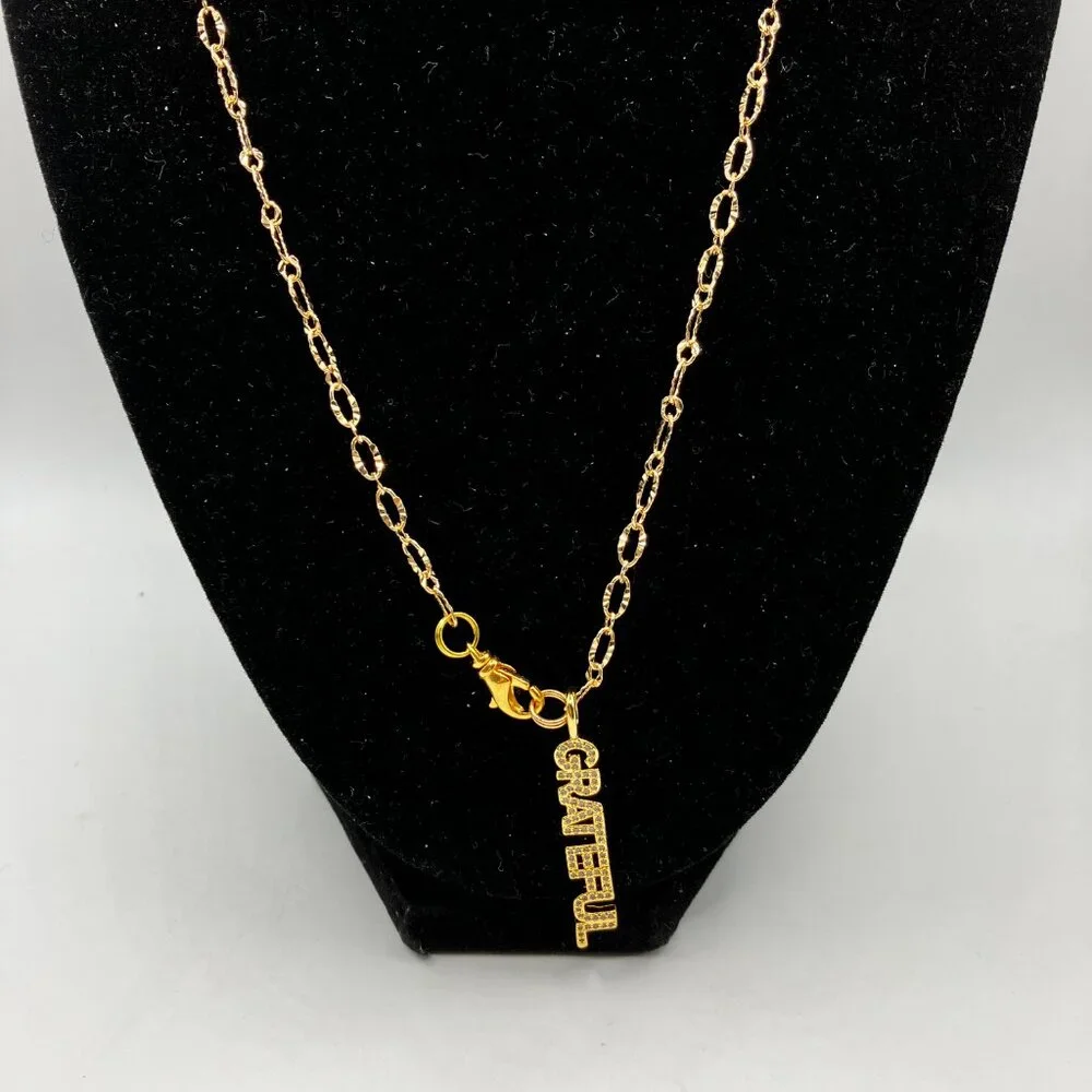 18k Real Gold Plated Figaro Chain over Brass + GRATEFUL Pendant 18 inches - Picture 5 of 10